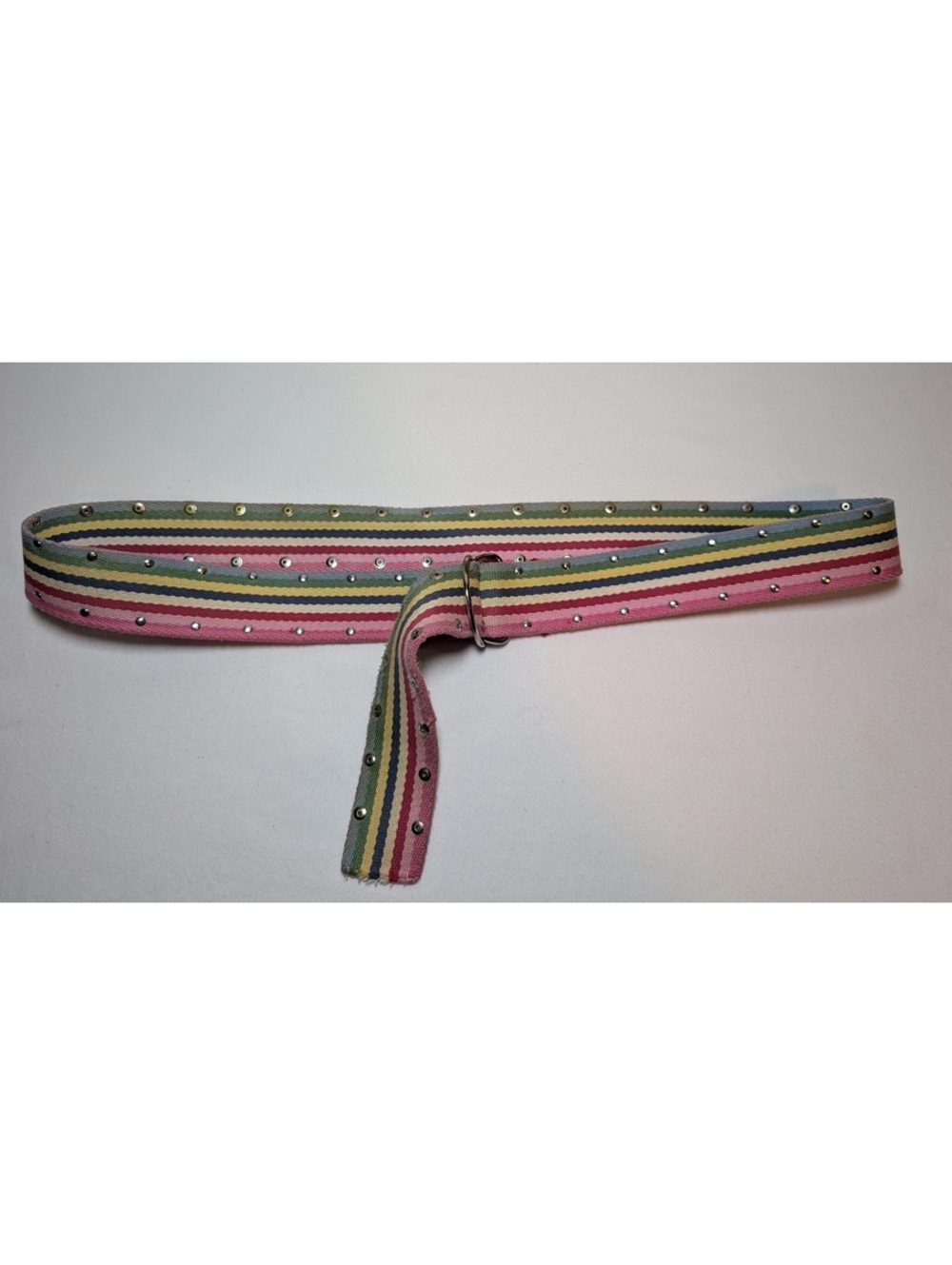 Vintage 2000s Striped Fabric Belt with Stud Details 43” Long